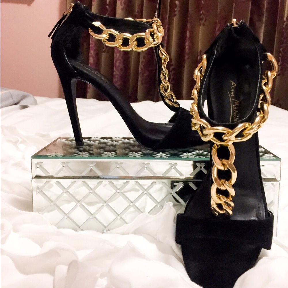 Black T Strap Faux Suede Heels